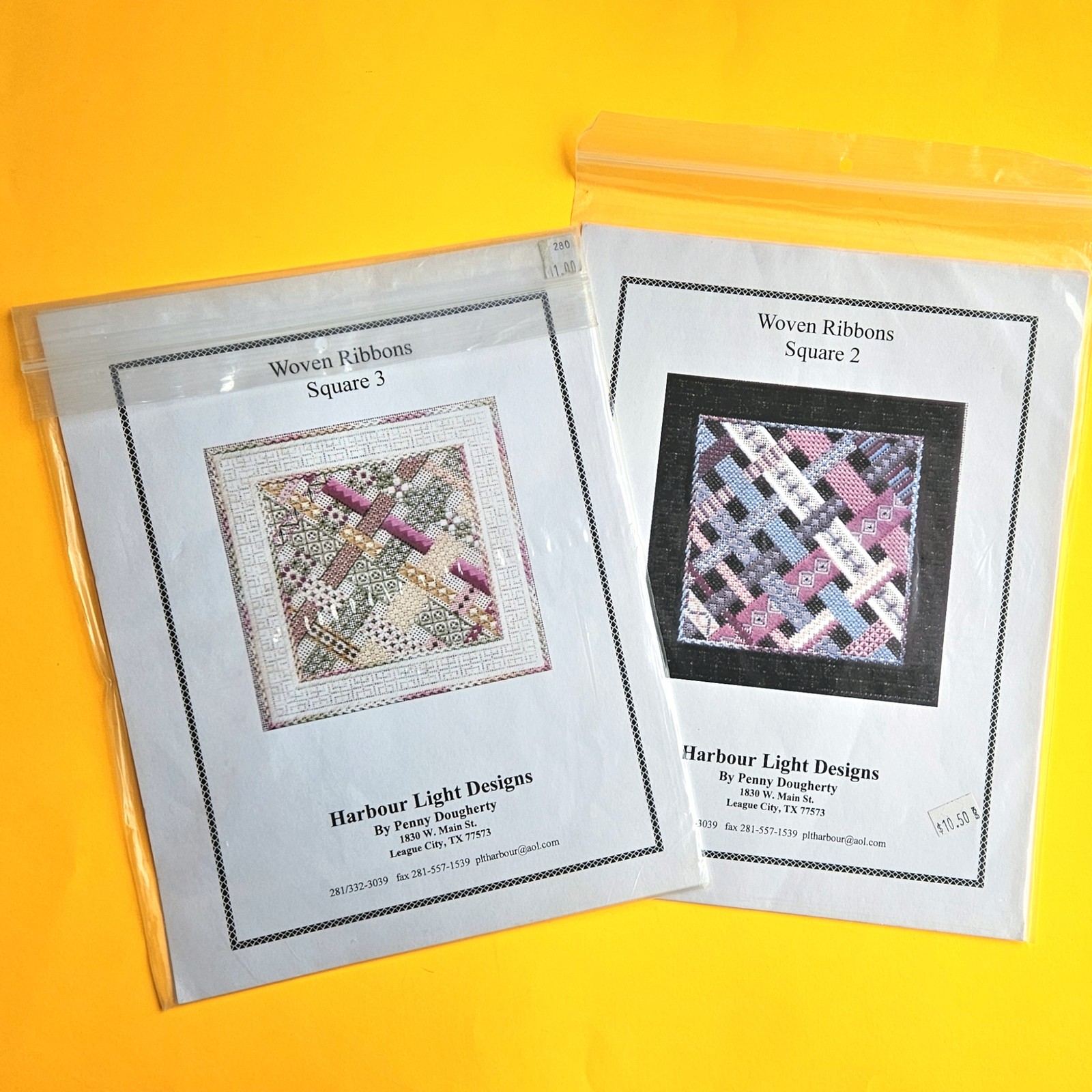 2 HARBOUR LIGHT DESIGN NEEDLEPOINT STITCH GUIDES: WOVEN RIBBONS SQUARE 2 & 3  BM