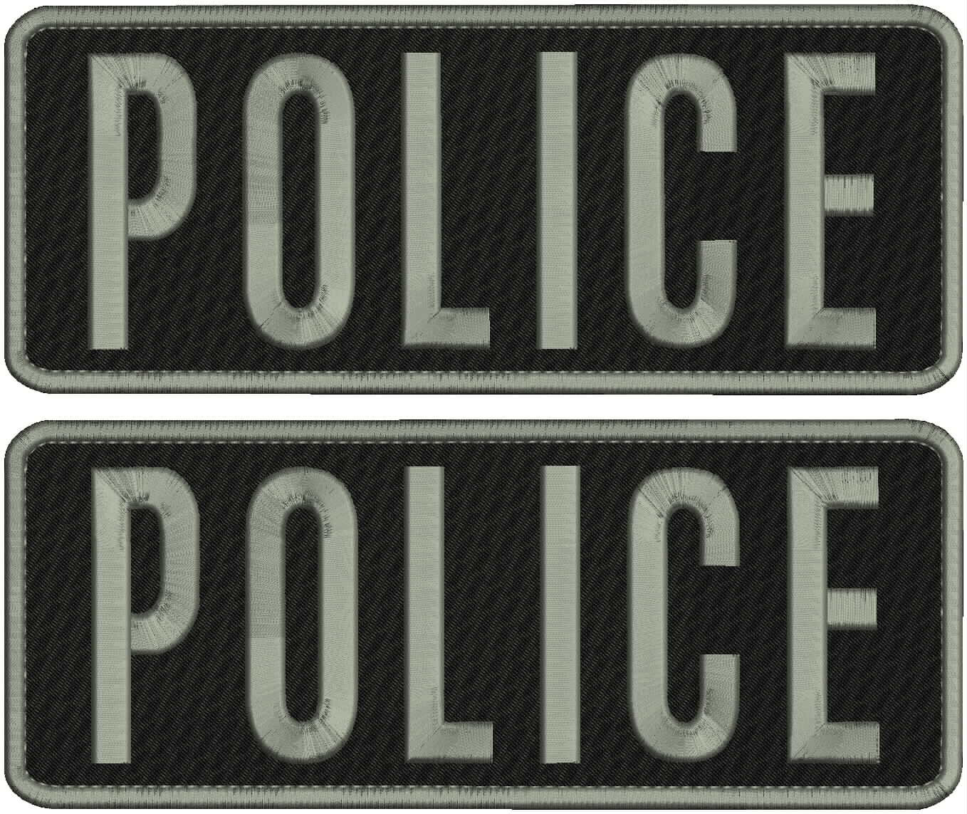 POLICE EMBROIDERY PATCH 4X11 HOOK ON BACK GRAY ON BLACK 2 PATCHES SET