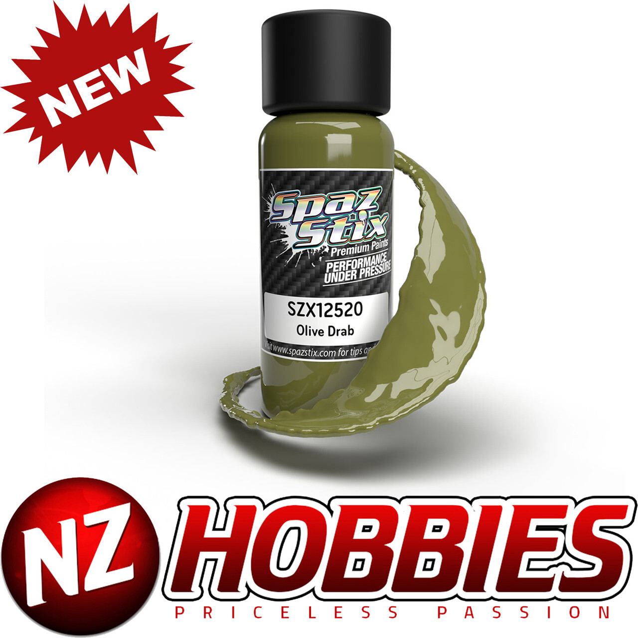 Spaz Stix SZX12520 Olive Drab Airbrush Ready Paint, 2oz