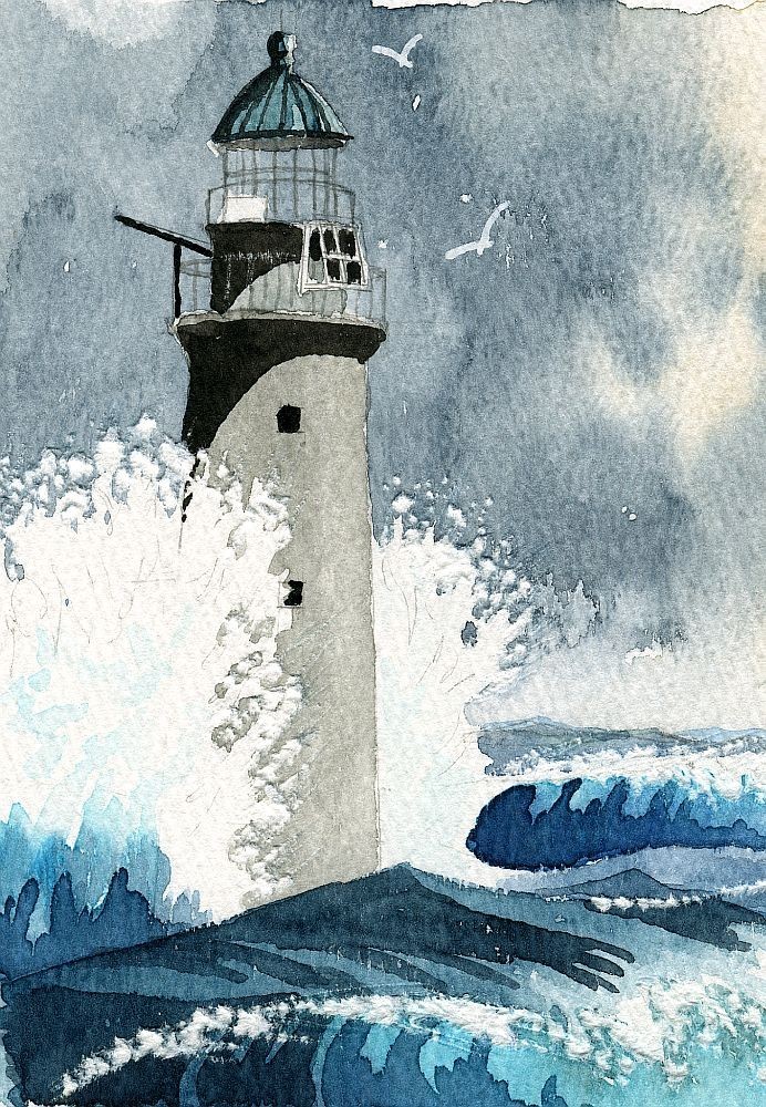 Minot's Ledge Lighthouse Scituate Massachusetts Watercolor Notecards
