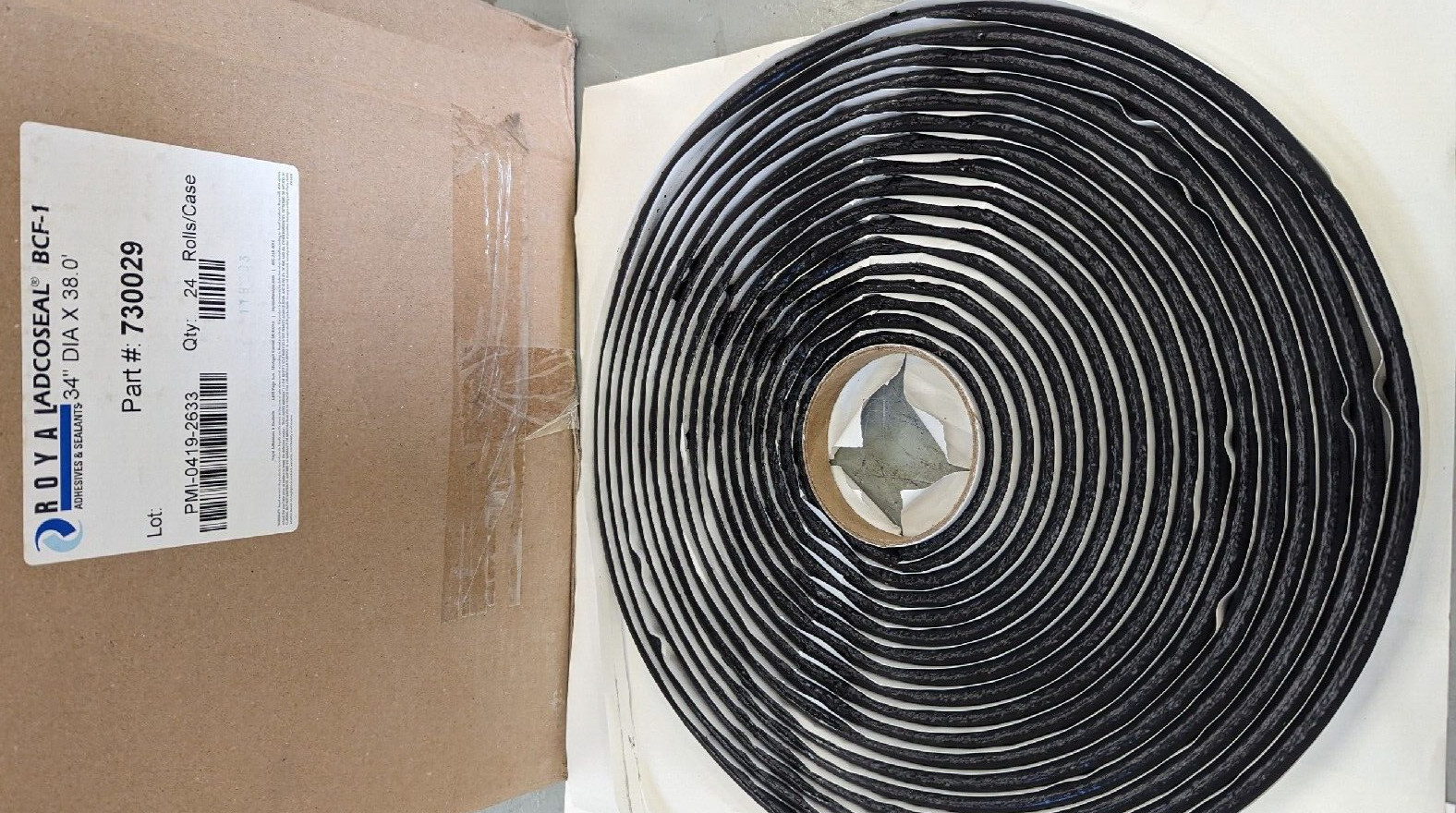 24-  38 foot rolls BCF-1 ADCOSEAL Black Butyl Coated adhesive Foam Tape .34 dia.