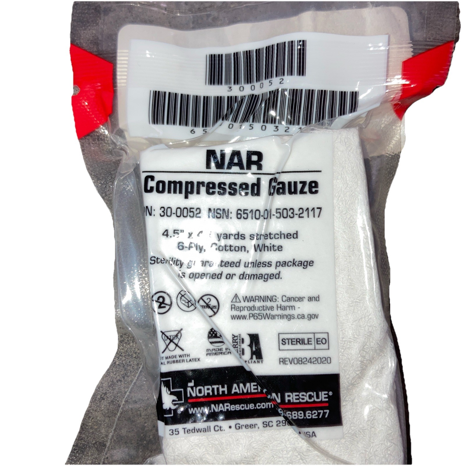 Lot of 2 North American Rescue NAR Compressed Gauze NSN 6510-01-503-2117 Medical