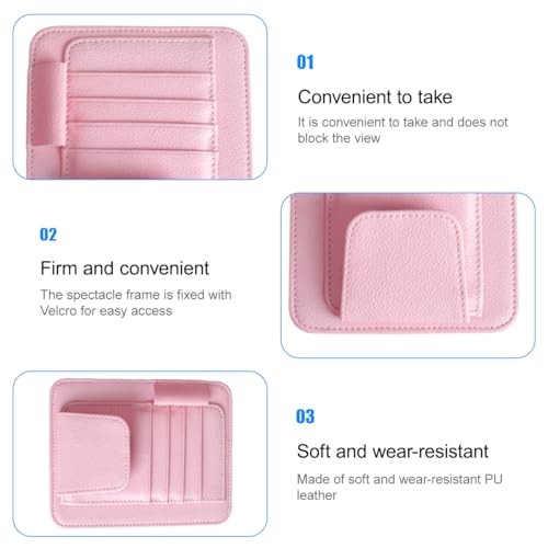 Car Sun Visor Organizer, PU Leather Vehicle Visor Document Storage Pocket Pink
