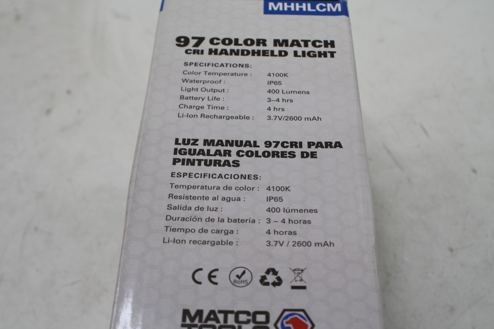 Matco Color Match Rechargeable Magnetic Folding Base Paint Flashlight Sun Light