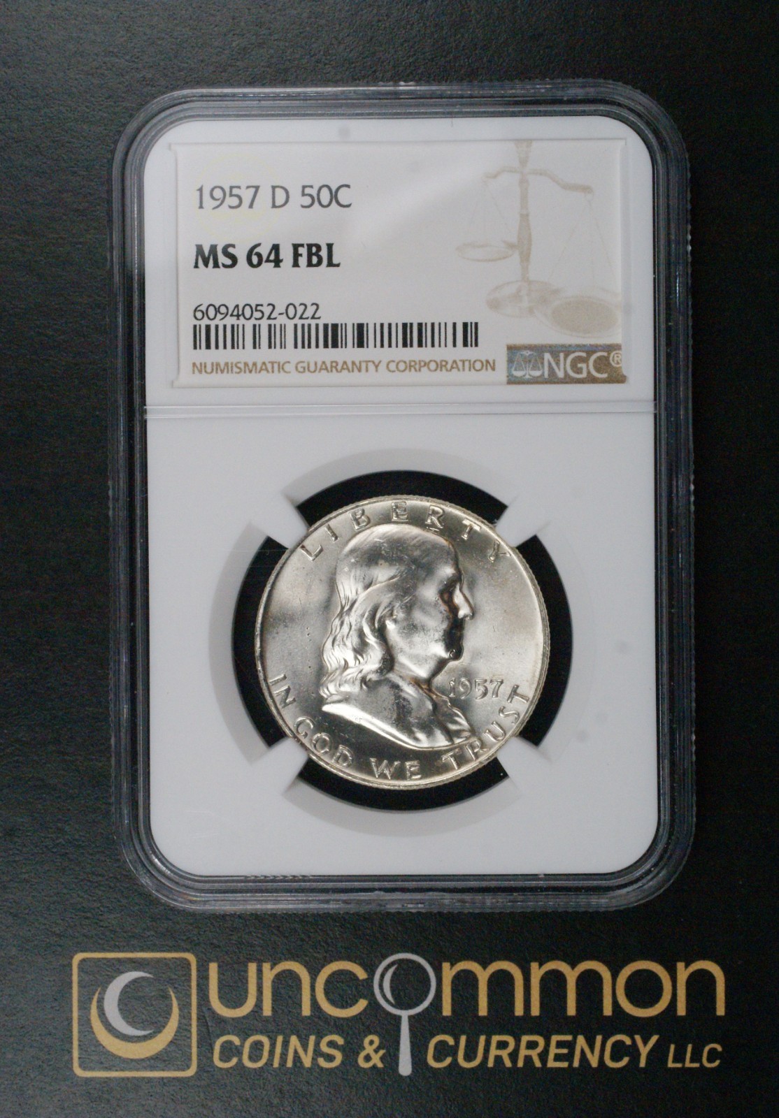 1957D MS 64 FBL Franklin Half Dollar   (UCC-FHD-1957D-MS64FBL-N-0138)