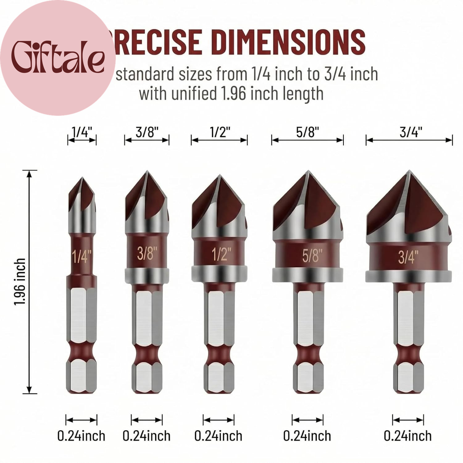 5PCS Countersink Drill Bit Set, Premium HSS Countersink Drill Bit with 82-Degree