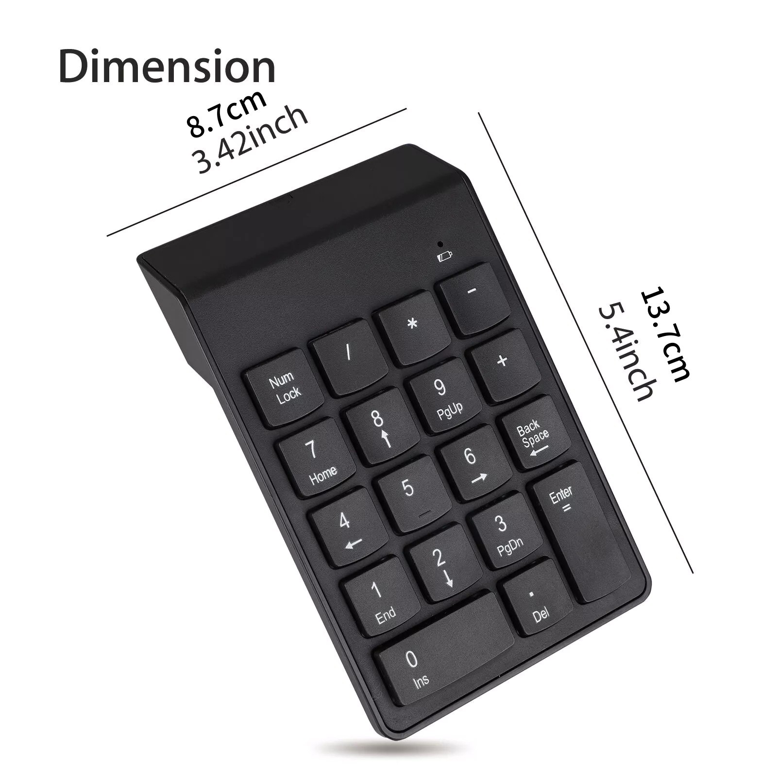 18-Key Wireless Number Keyboard W/2.4G USB Receiver 33ft Range Ergonomic Design