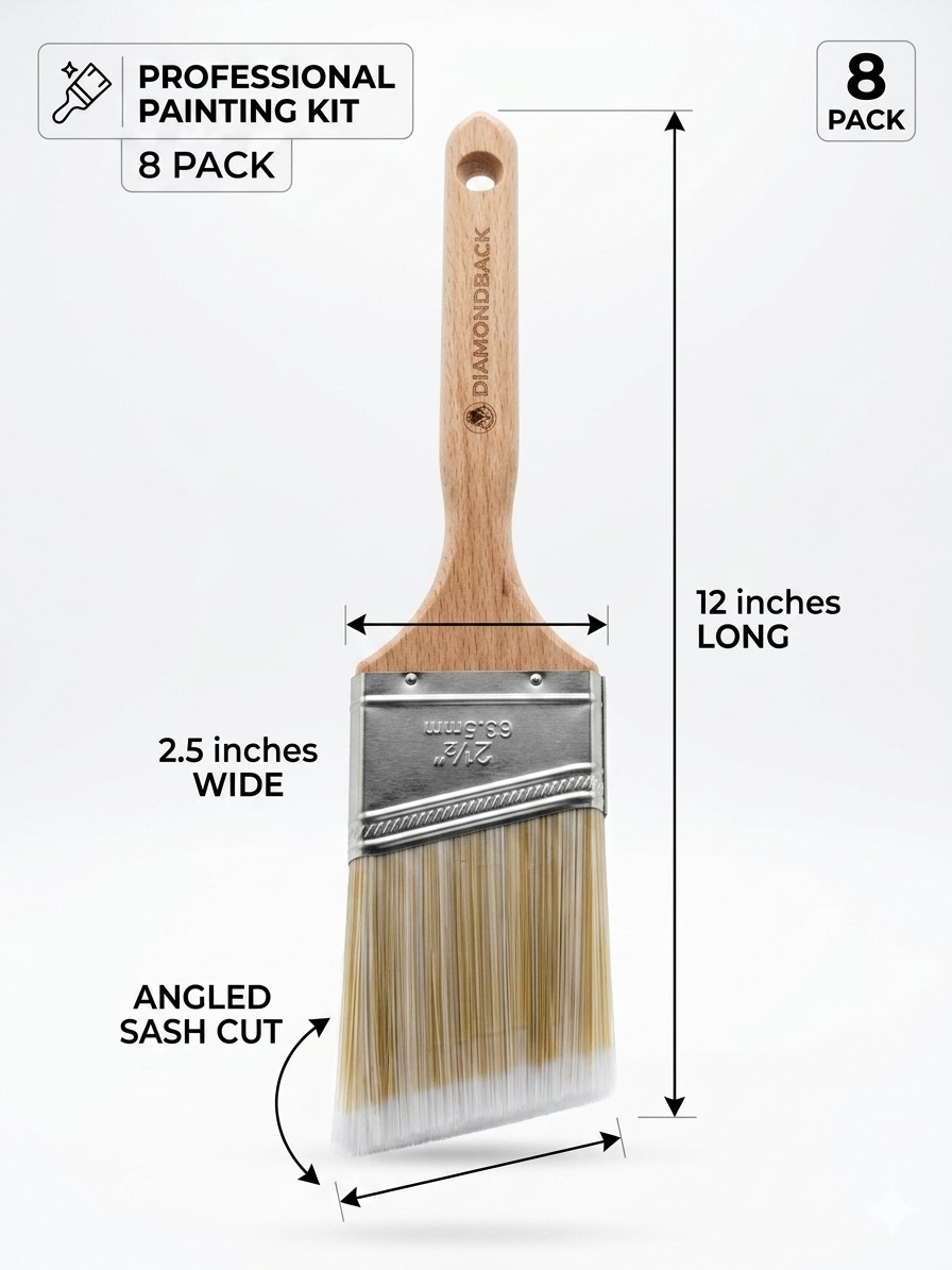 Diamondback Professional 2.5″ Angle Sash Brush – 8-Pack Bulk Set