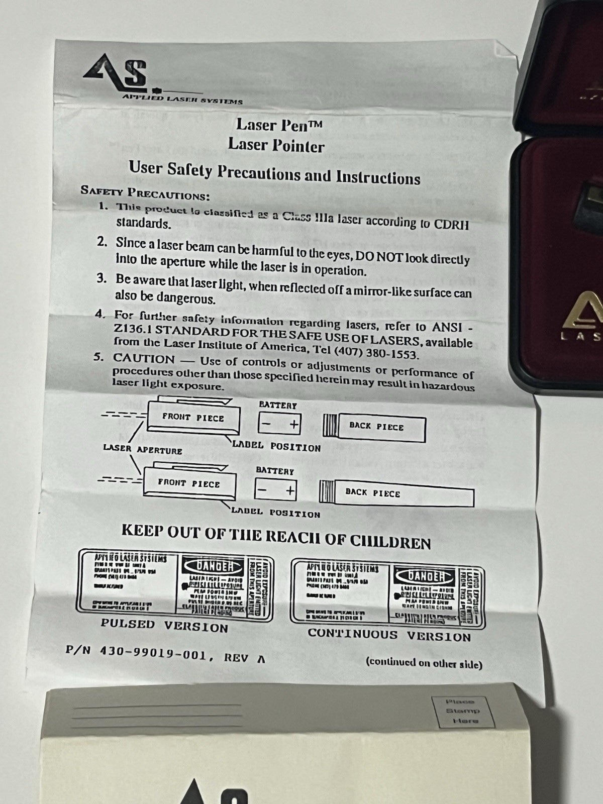 Vtg Rare Laser Pointer 1993 Applied Laser Designs ALS With OG Paperwork & Box