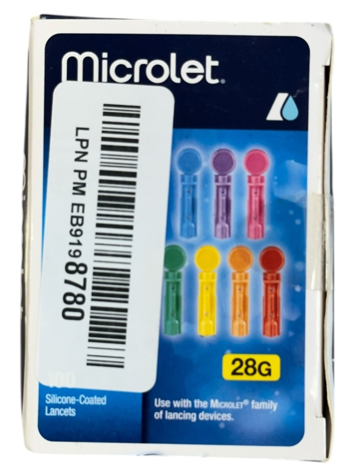 BRAND NEW~100 COUNT~28G~MICROLET COLORED LANCETS~SILICONE COATED, Exp 9/28
