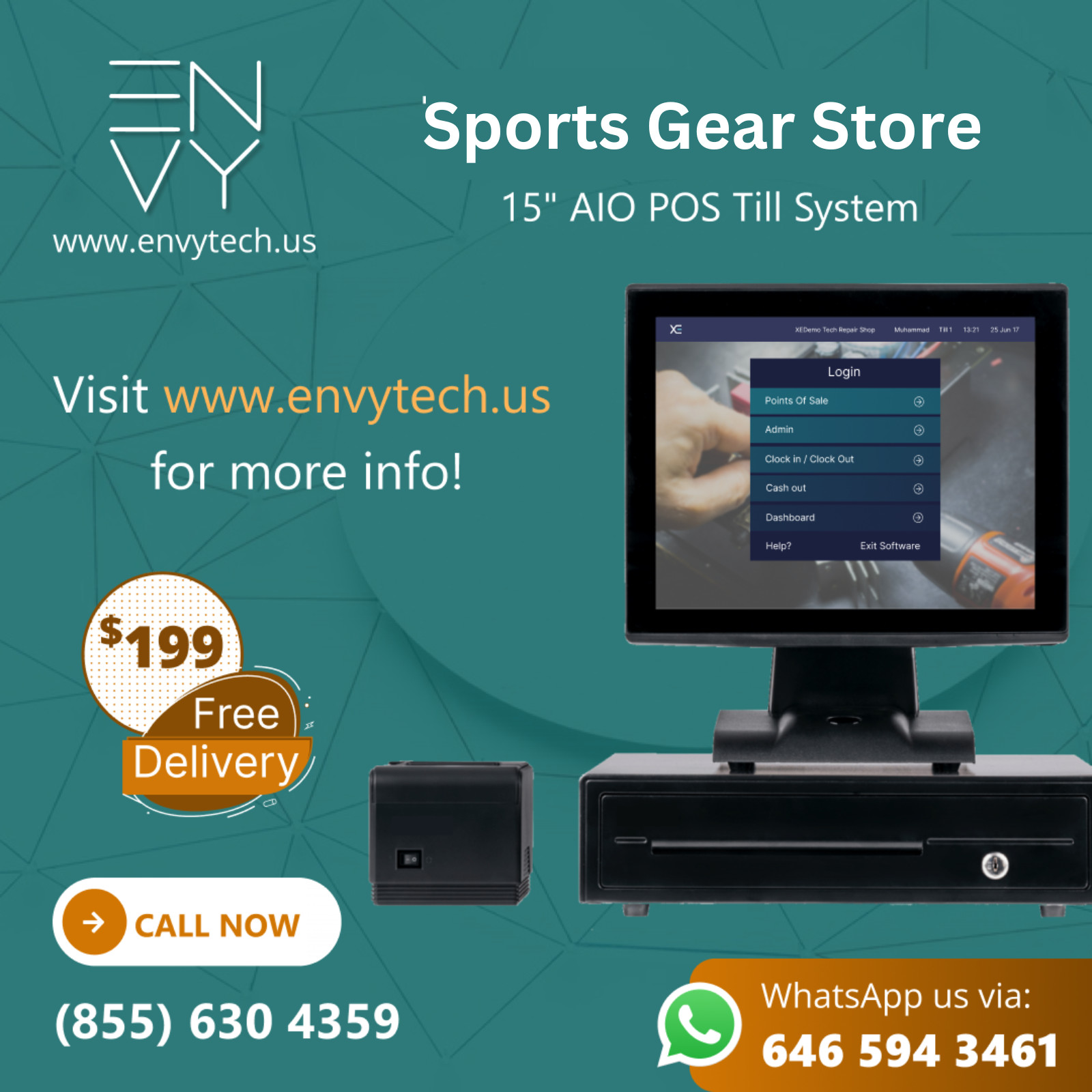 15" Touchscreen POS Cash Register Till System For Sports Gear Stores
