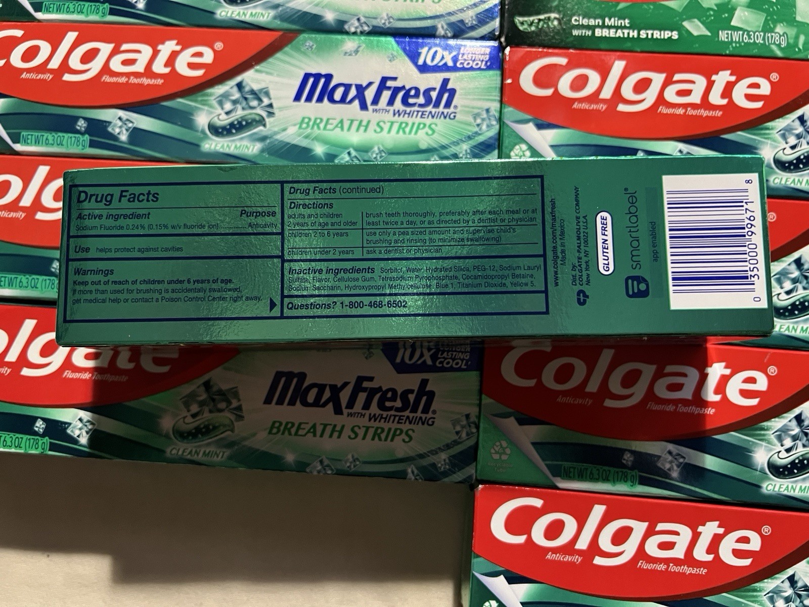 Pack Of 10 Colgate MaxFresh Whitening Breath Strips Clean Mint Toothpaste 6.3 Oz