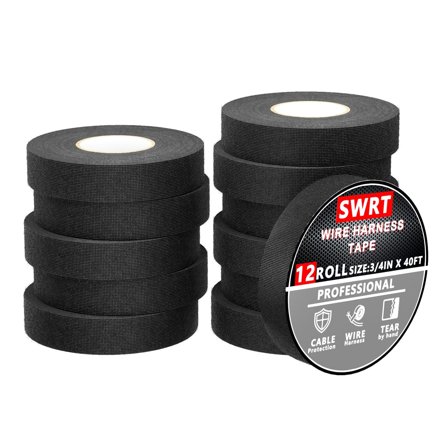 Wire Harness Tape, 3/4 Inch × 50 Feet, 12 Packs (600 Feet Total), Self-Adhesi...