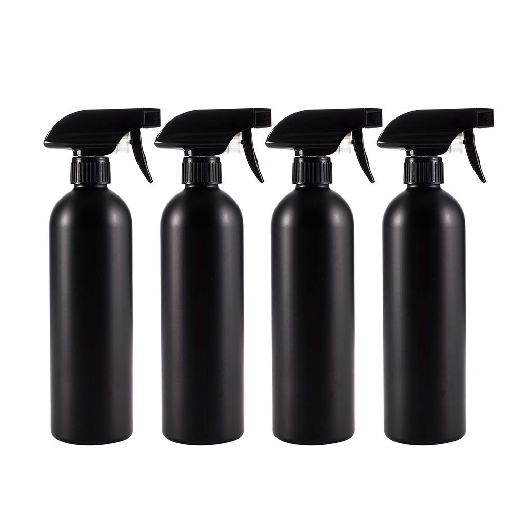 Plastic Spray Bottles Black for Cleaning Solutions 16 Oz (Pack of 4), Heavy Duty