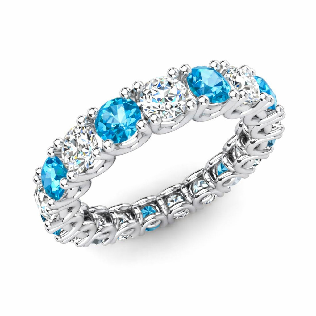Sterling Silver 925 Swiss Blue Topaz Brilliant-Cut Round 4mm Eternity Band Ring