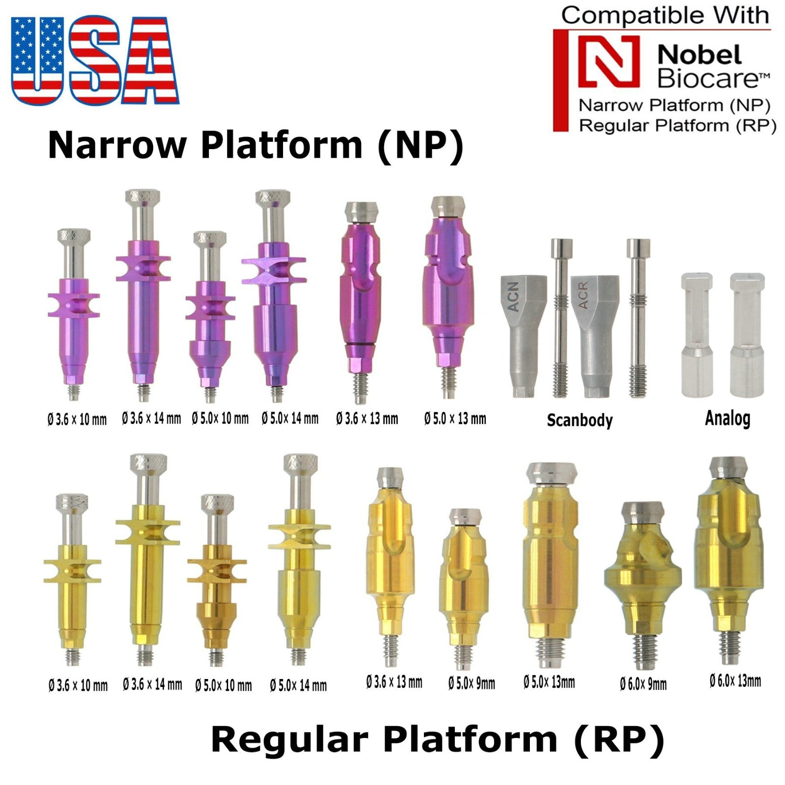 US Dental Nobel Active NP/RP Impression Transfer Coping Open Close Tray Analog
