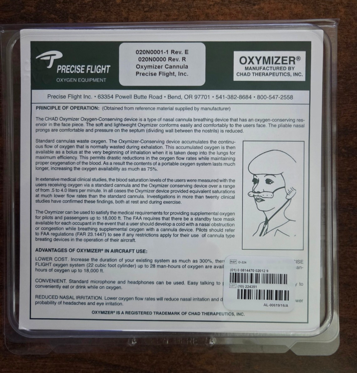 Precise Flight Standard Face Oxygen Mask & Oxymizer Cannula Kit