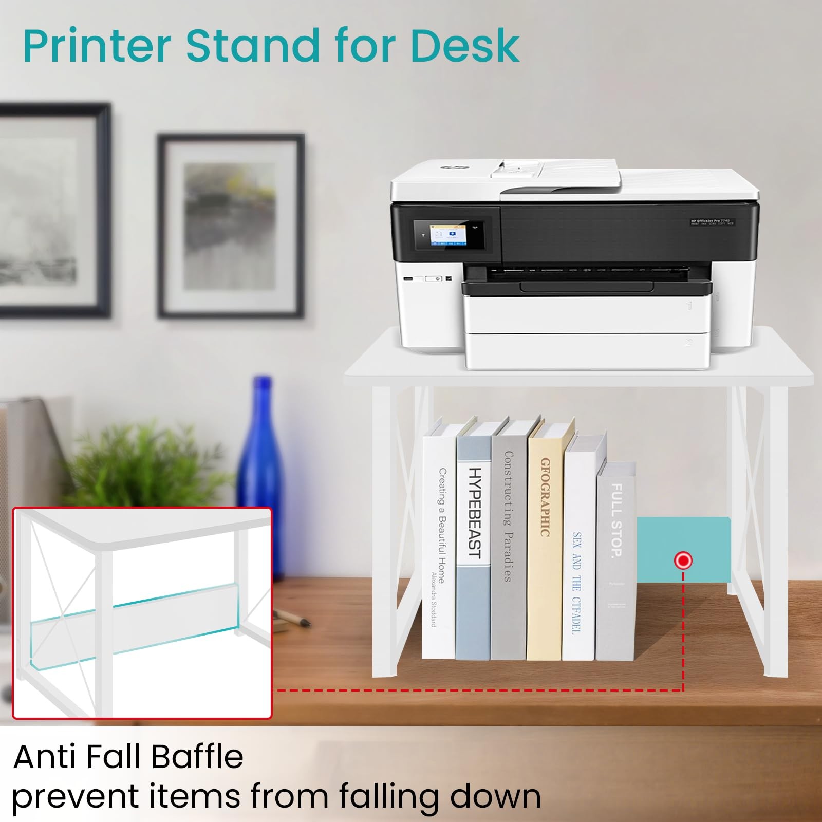 Modern Wood Desktop Printer Stand Storage Shelf Riser Under Desk Table White