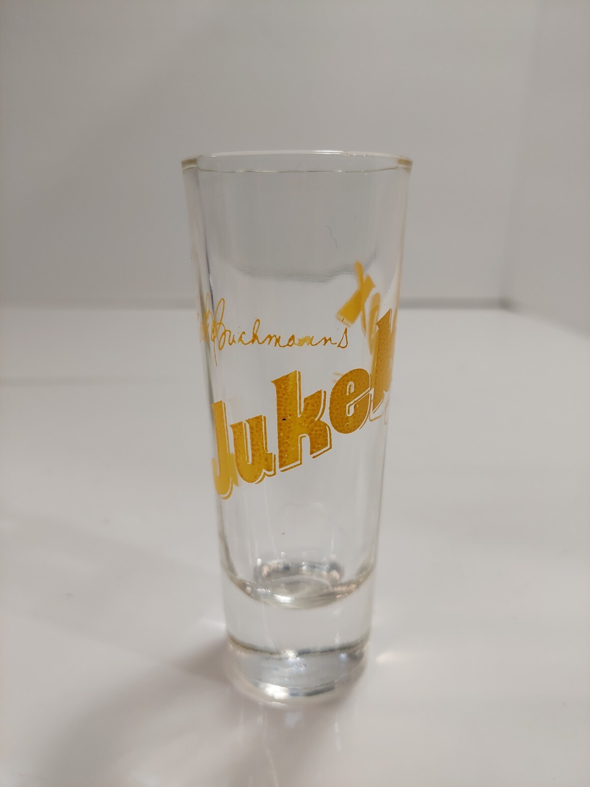 Bob Bachman Jukebox Cafe Shot Glass Collectors Vintage Yellow