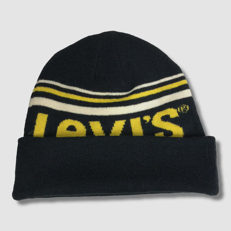 $24 Levi's Kid's Boy's Blue Striped Logo Cuffed Beanie Hat One Size