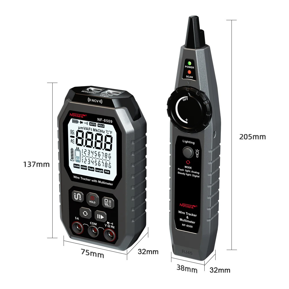 2in1 Network Cable Tester & Digital Multimeter Cable Tracker Cat5Cat6 PoE Tester