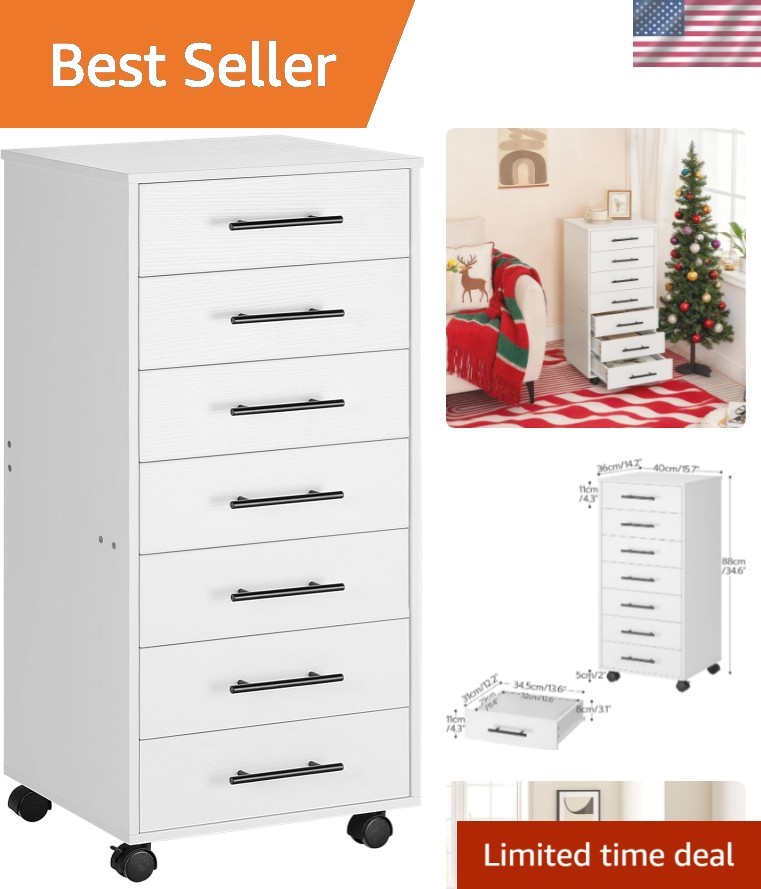 7-Drawer File Cabinet, Wooden Office Cabinet with Drawers, Mobile Storage Fil...