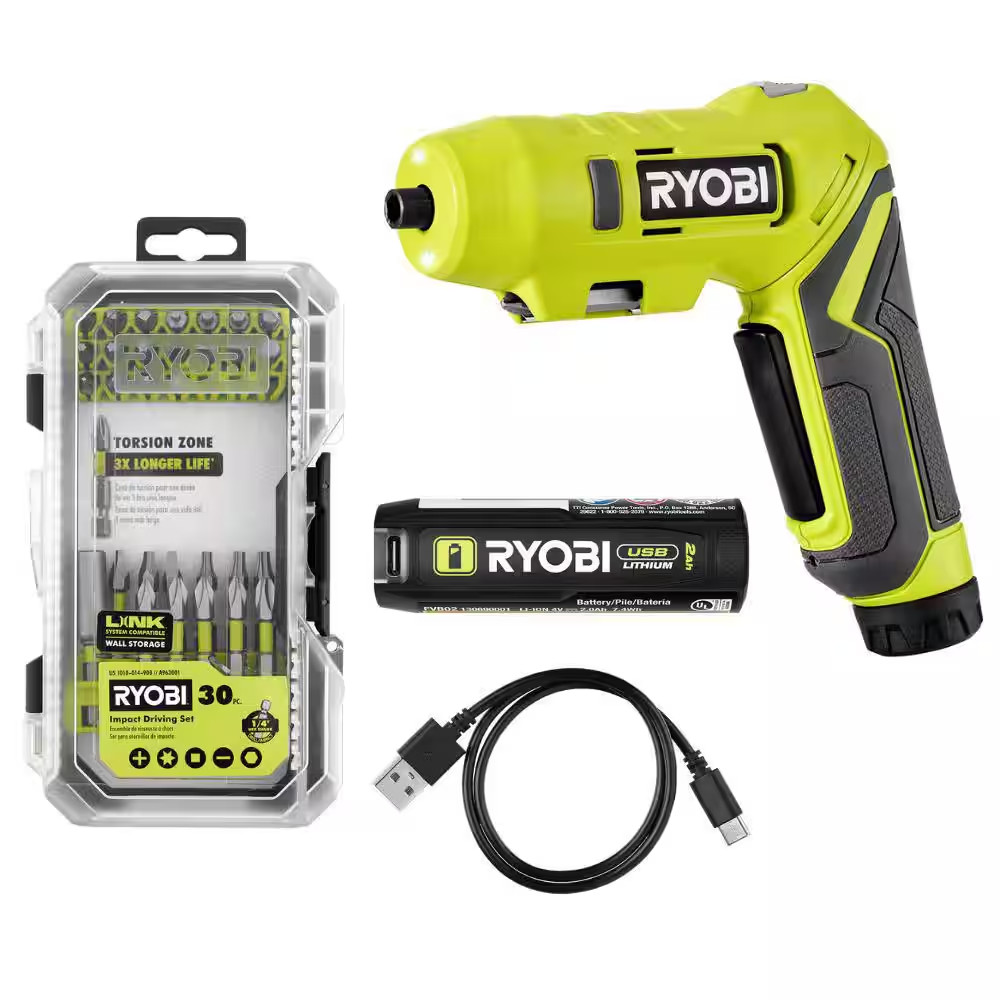 USB Lithium Screwdriver Kit with 2.0 Ah USB Lithium Battery, Charging Cable, and