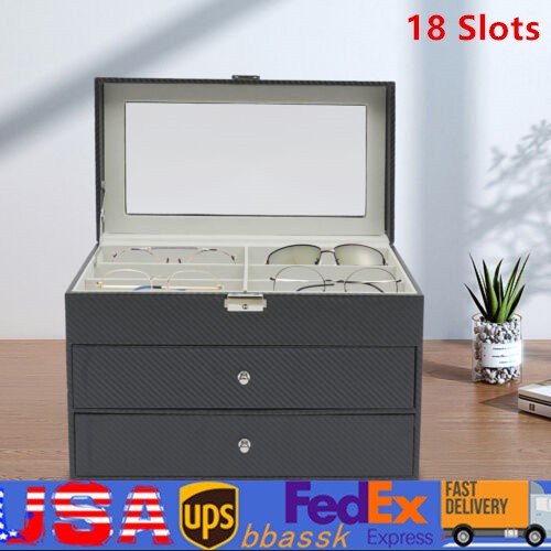 18 Slot Eyeglass Sunglasses Storage Box 3 Layers Glasses Display Organizer Case
