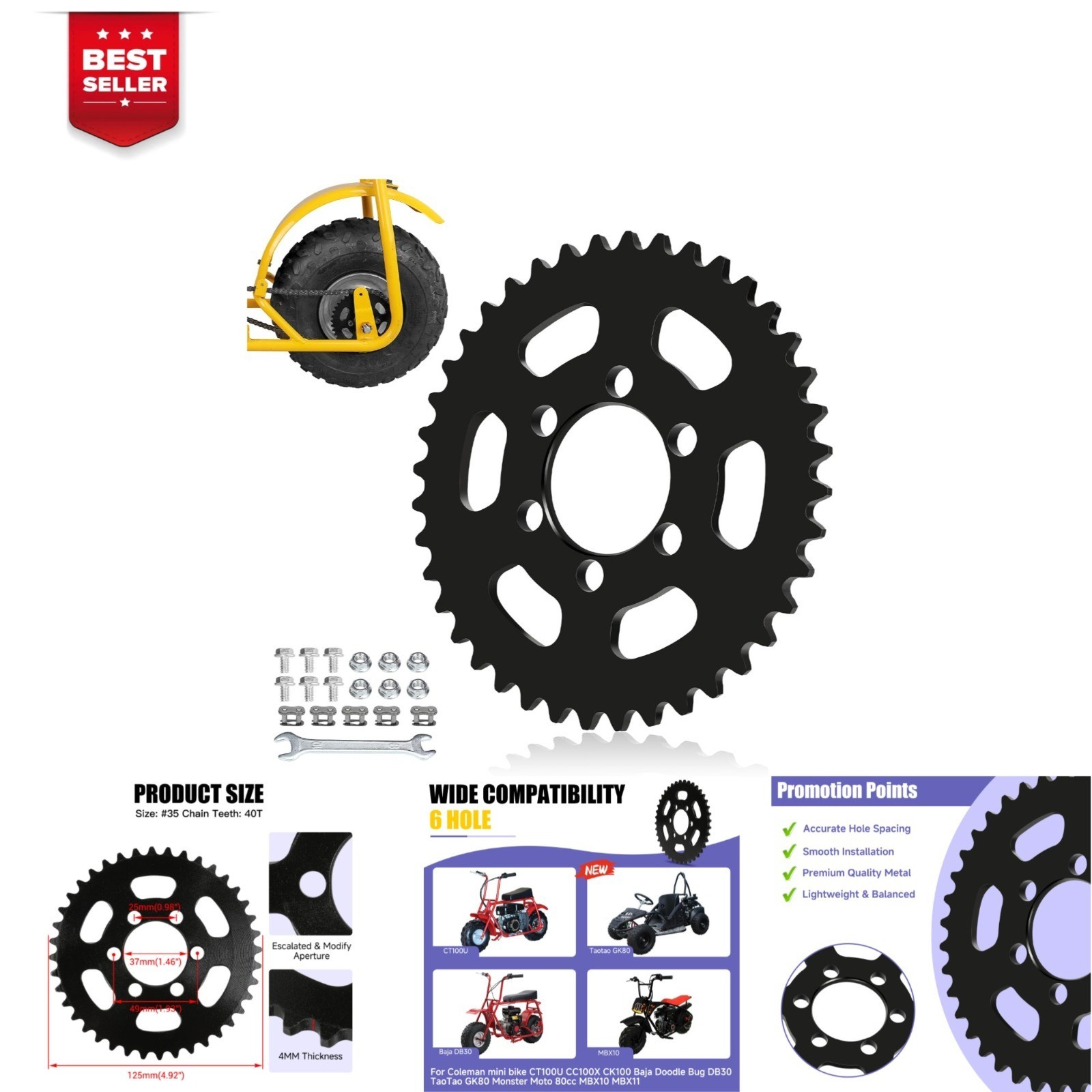 CILOYU 40 Tooth Chain Sprocket for Mini Bike CT100U, DB30, CK100