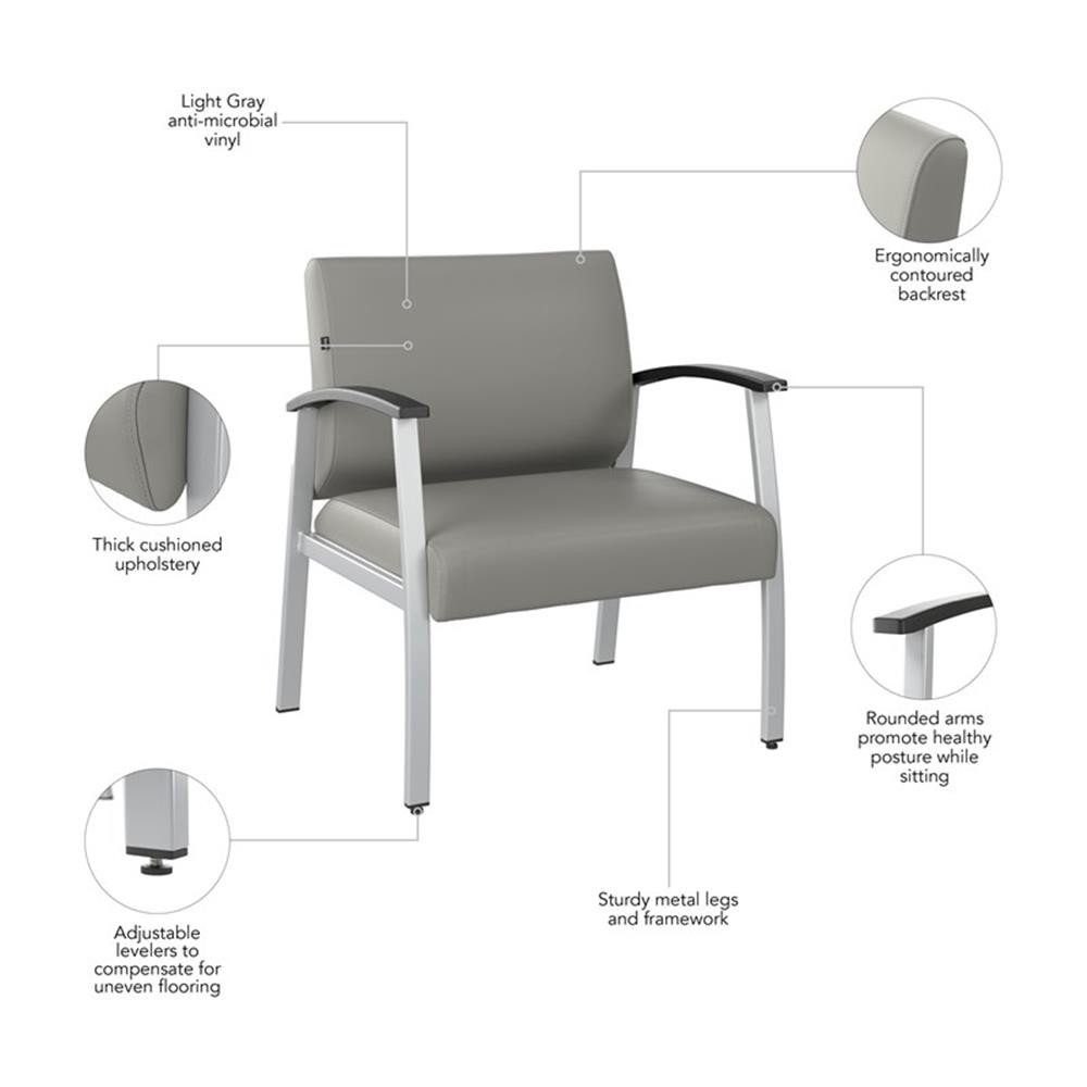 Maklaine Contemporary Waiting Room Guest Chair in Light Gray Vinyl