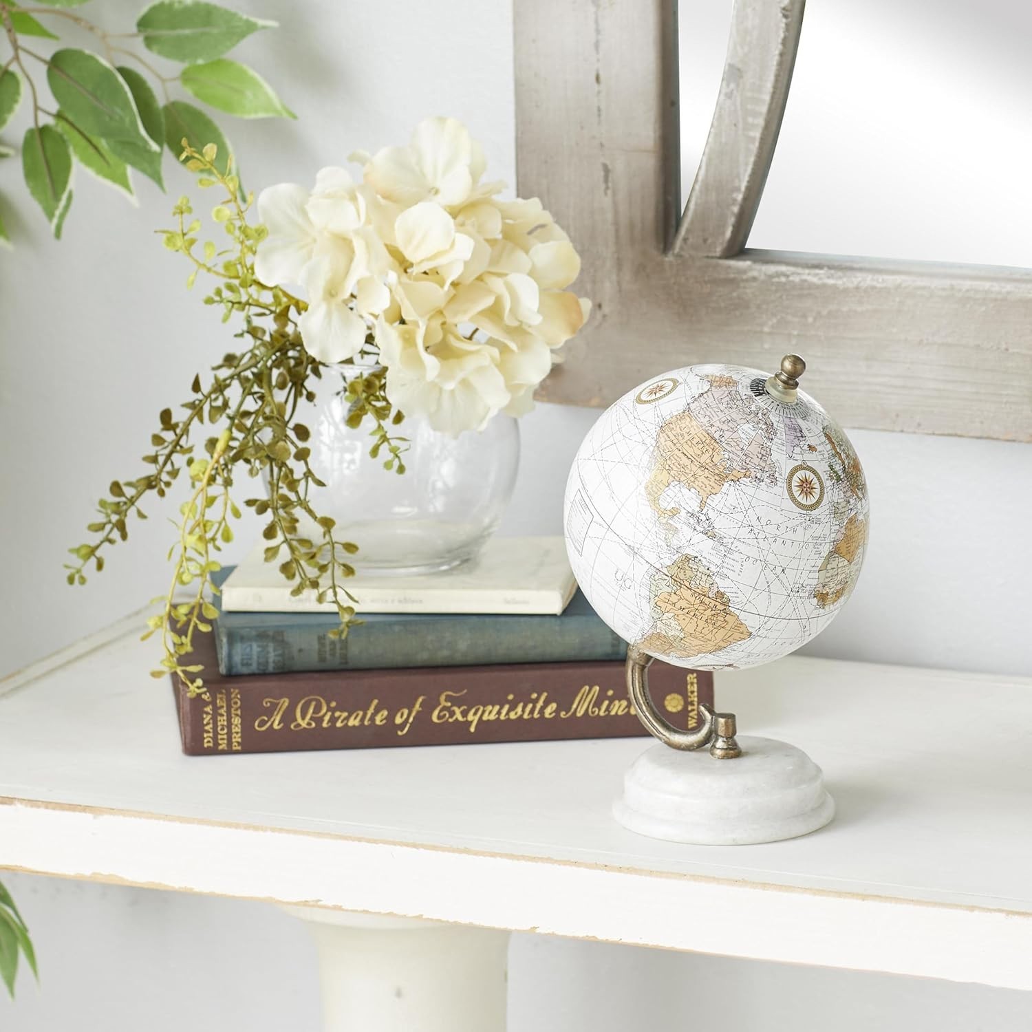 Deco 79 Marble Globe White with Marble Base 5"x5"x8" Tabletop Decor