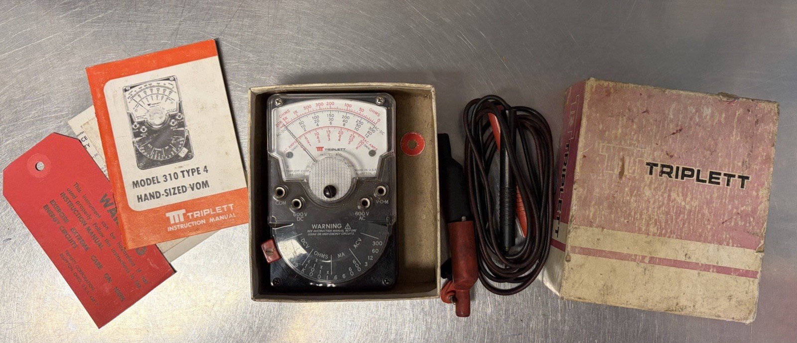 Triplett Model 310 Type 4 Volt Ohm Meter with Case, Probes and Instructions