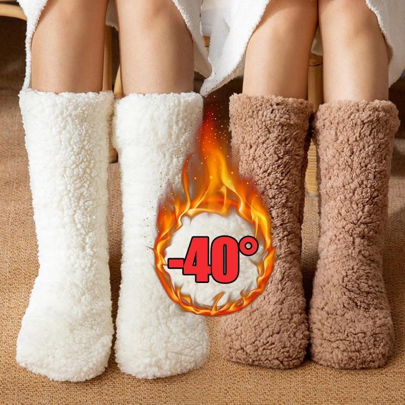 Women Thermal Cashmere Floor Socks Thick Winter Velvet Sleep Home Slippers
