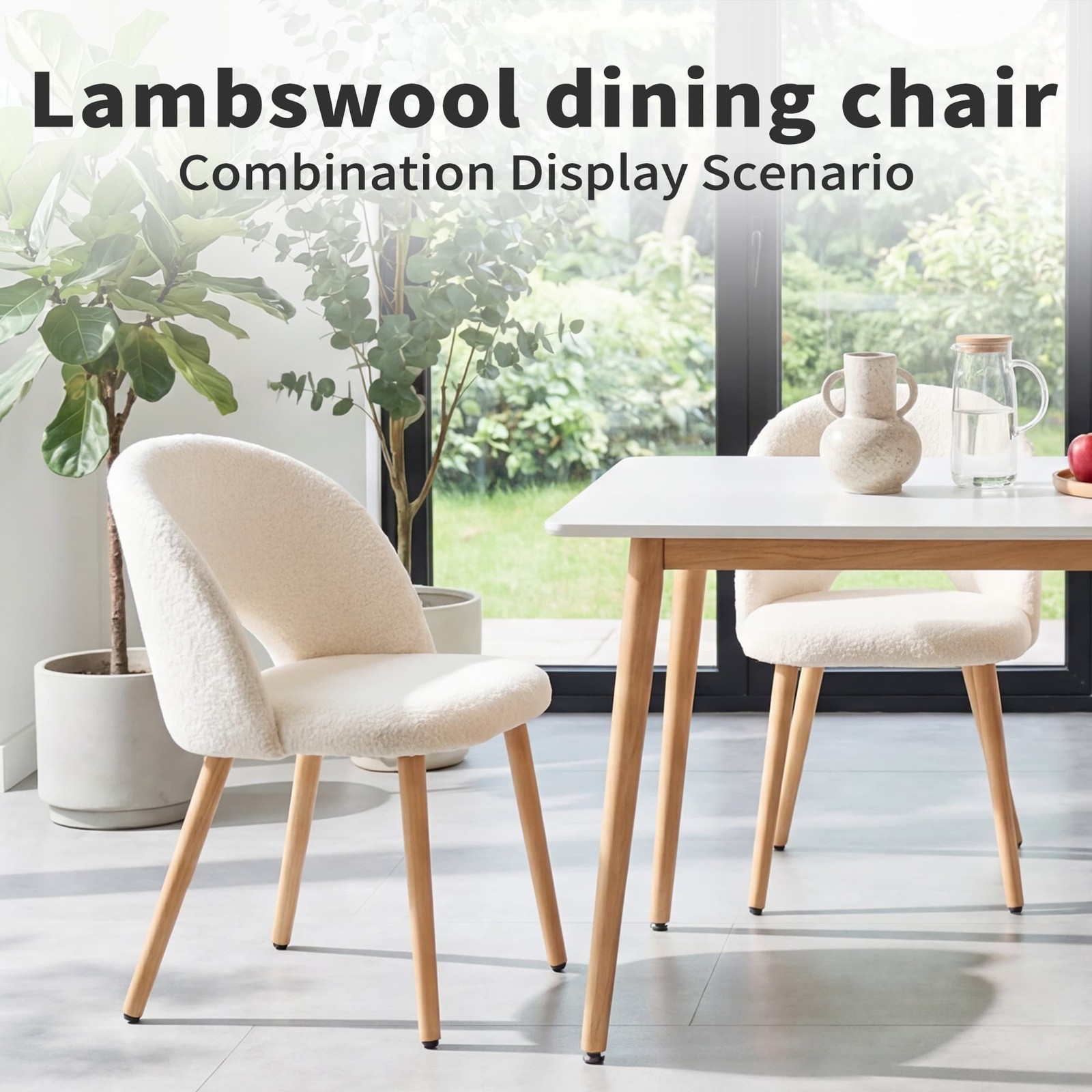 White Teddy Velvet Restaurant Chairs 2PCS Ergonomic Comfortable Backrest