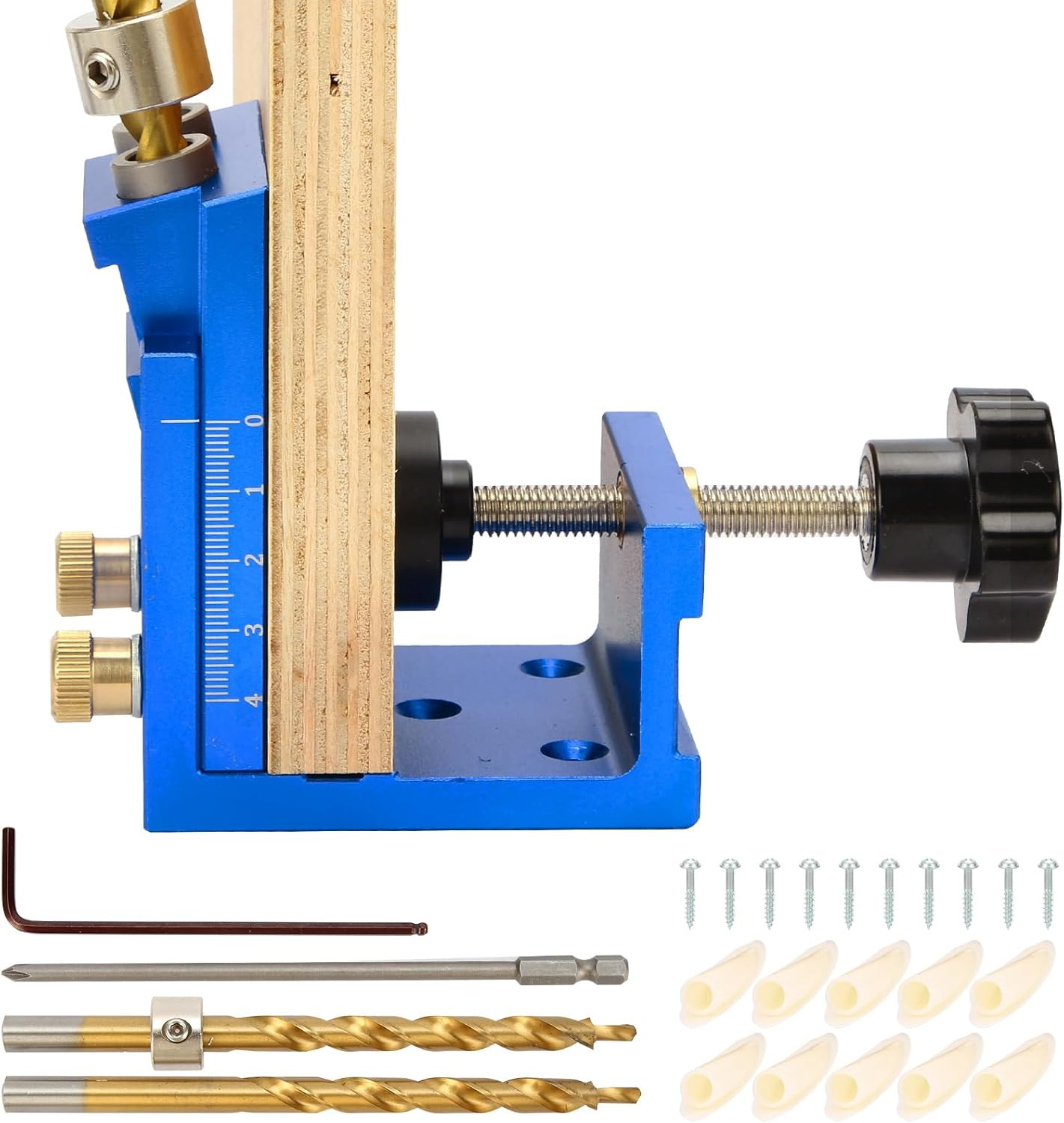 Metal Pocket Hole Jig Kit with 15° Drilling Locator for Woodworking (Blue)