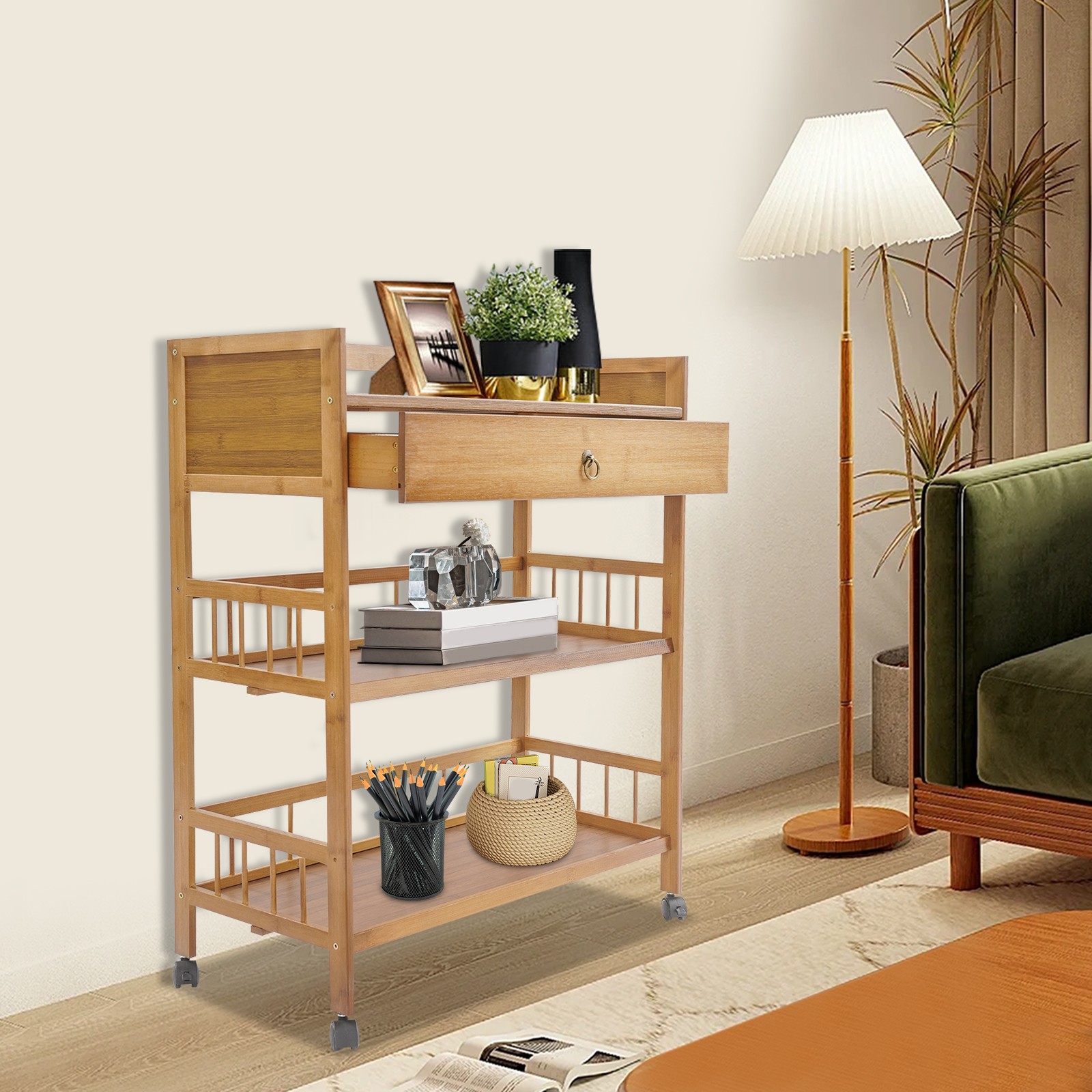 3 Tier Rolling Cart, Kitchen Serving Storage Cart, Storage Organizer Cart