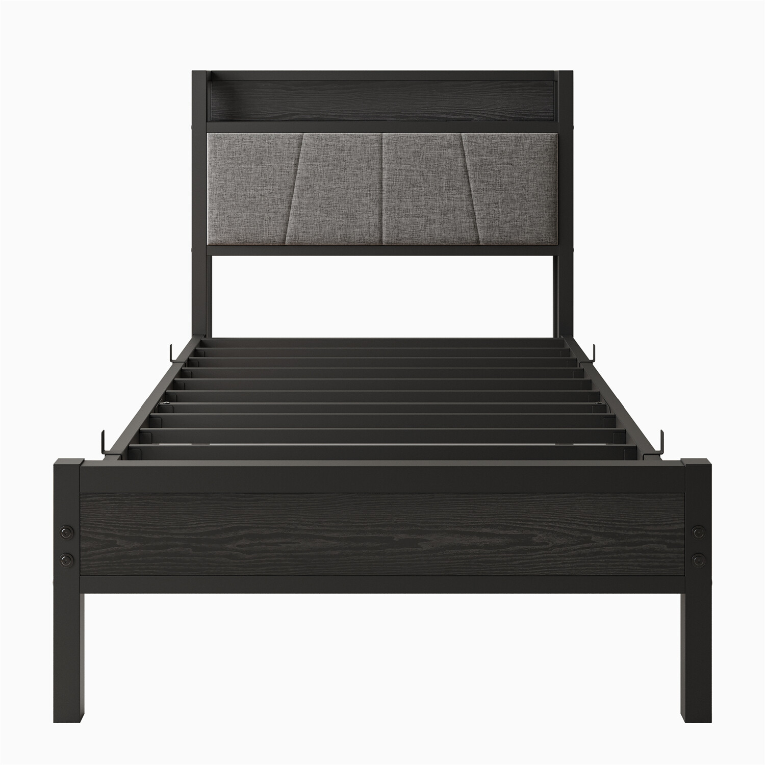 Twin/Full Size Bed Frame Metal Platform Bed Frame with Storage Headboard Black