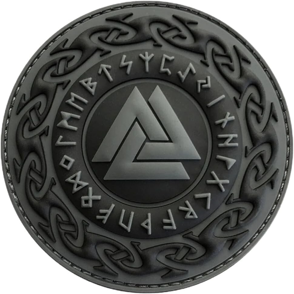 Nordic Viking Odin Valknut Symbol 3D-PVC Rubber Patch |PVC HOOK BACKING  3"x"3"