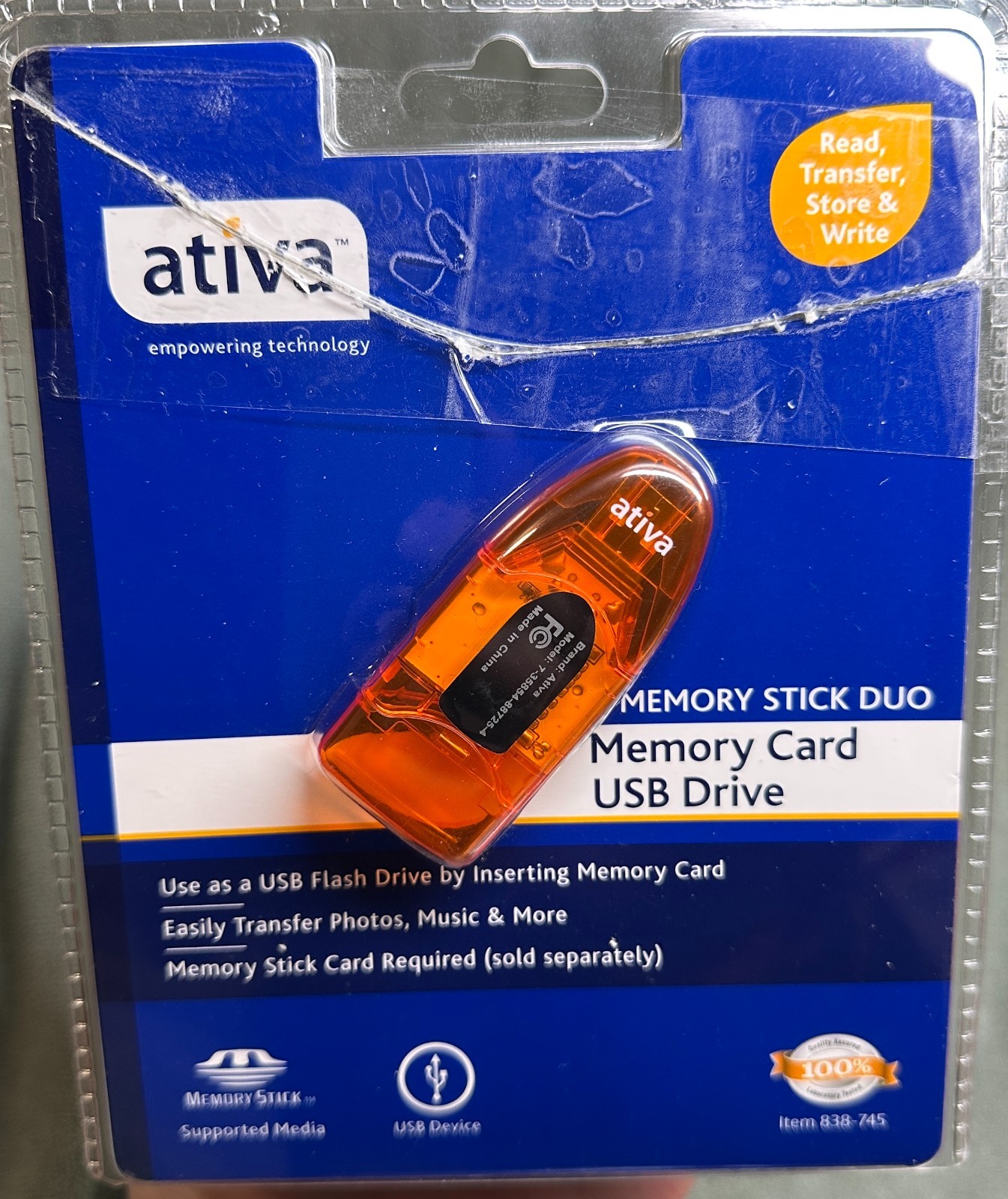 Ativa Memory Stick Duo Memory Card USB Drive #838-745 open Box !