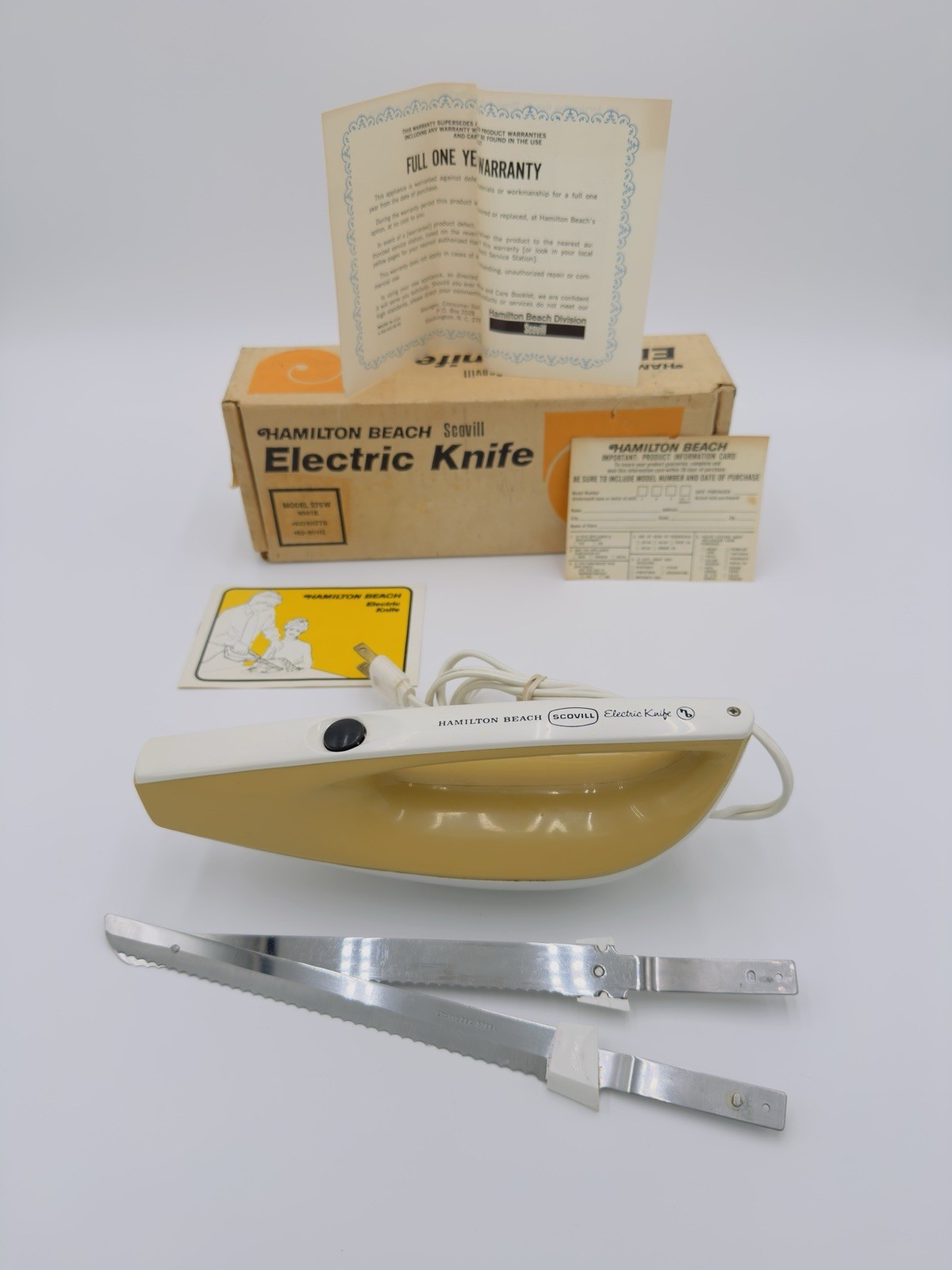 VTG Hamilton Beach Scovill Electric Knife MCM Complete Box 275G Butterfly Gold