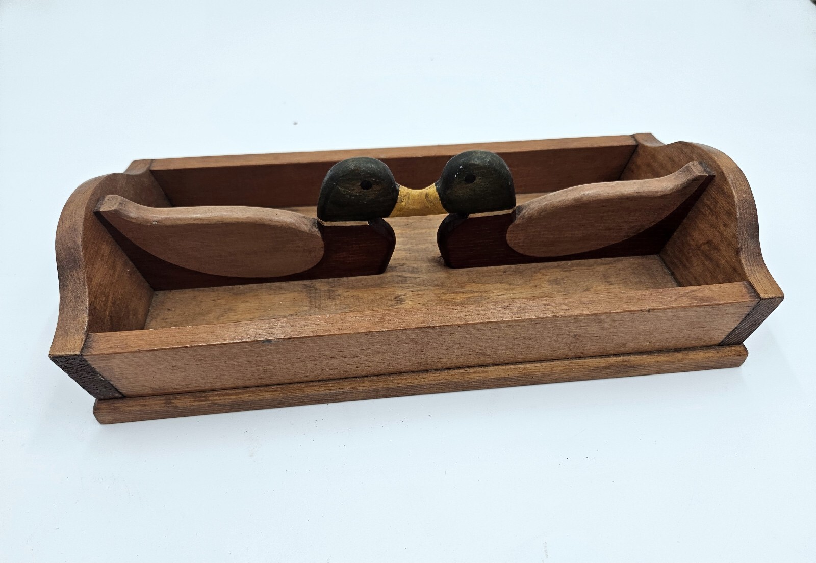 Vintage Wood Box Divided Primative Ducks