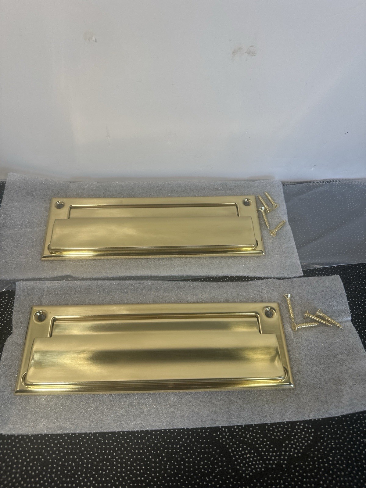Polished Brass Mail Slot Door Flap Set (2) – Spring & Non-Spring Includes Screws