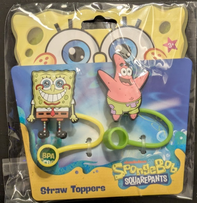 Nickelodeon SpongeBob Straw Topper 2 Pack BPA Free Silicone Straw Covers - NEW