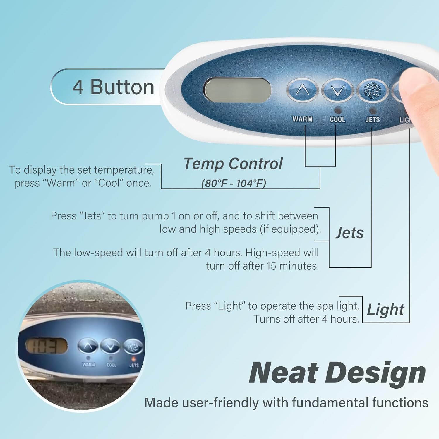 Replace Balboa 53238 Topside Control Panel 4-Button for Mini Oval Heat Jacket 7'
