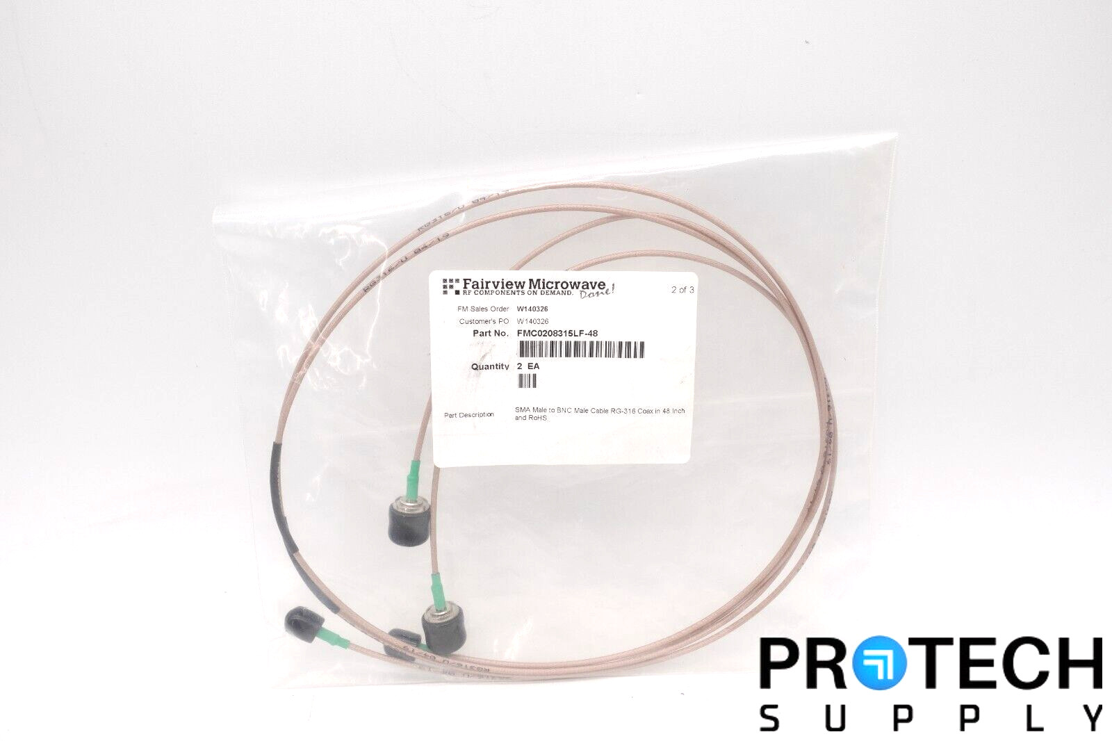 (Qty.2)  Faireview FMC0208315LF-48 SMA Male to BNC Male Cable NEW with WARRANTY