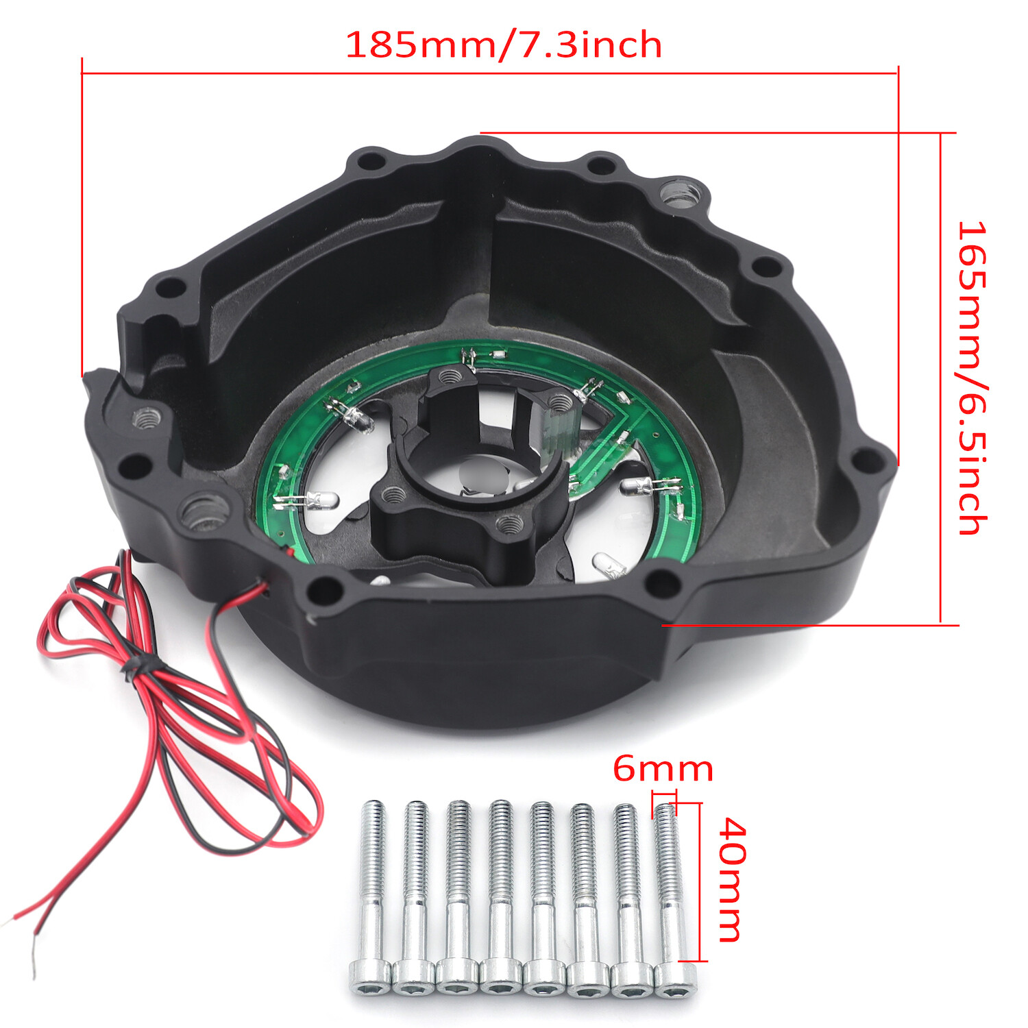 Black w/ Red LED Left Engine Stator Cover For 2003-2006 Honda CBR 600RR