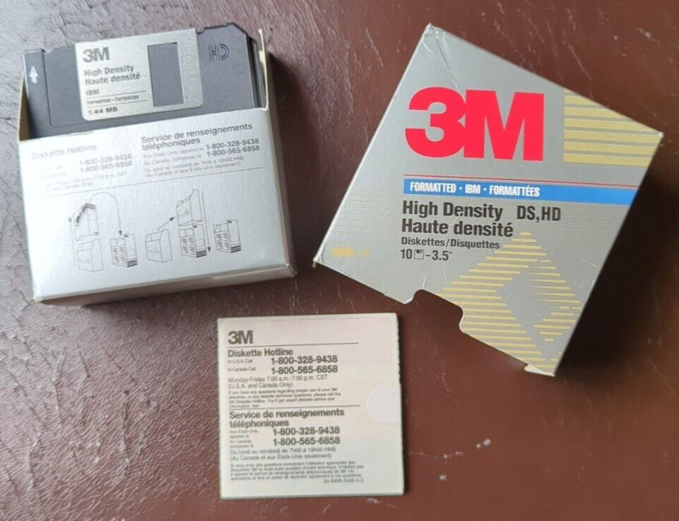 3M Floppy Disks. Open box of ten unlabled 1.44MB High Density Disks. Tested 2025