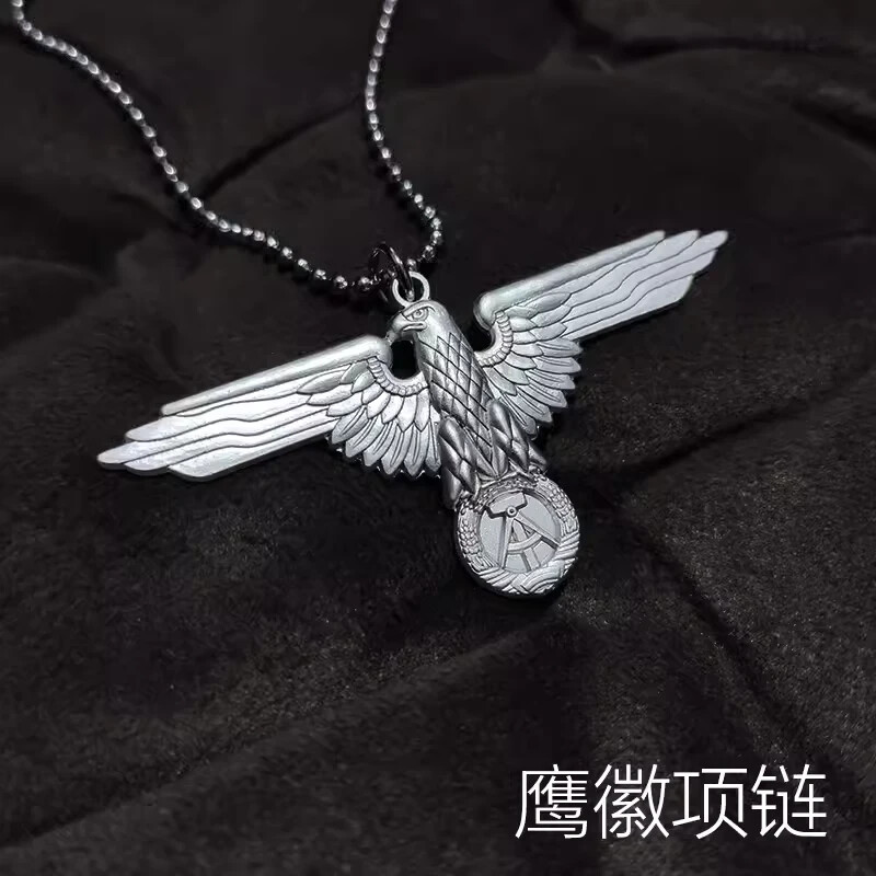 GERMAN EAGLE Necklace  enameled steel pendant Silver stainless chain