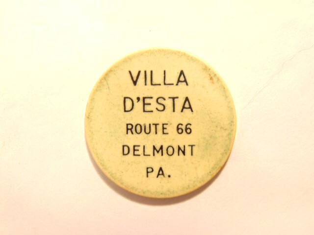vintage Villa D'Esta Rout 66 Delmont, PA plastic advertising token