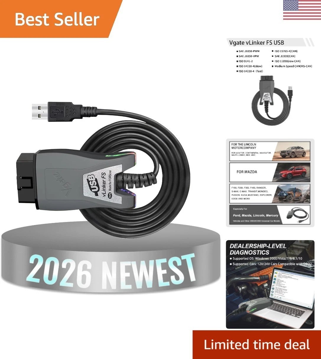 High-Speed vLinker FS OBD2 Diagnostic Tool - Fast Data Transfer for Mechanics